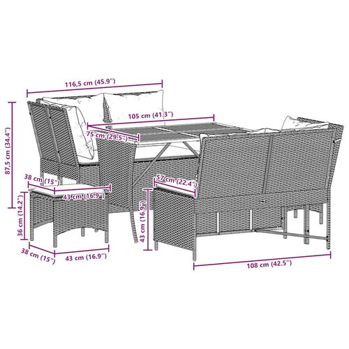 5-cz. zestaw wypoczynkowy do ogrodu, poduszki, czarny rattan PE na Arena.pl