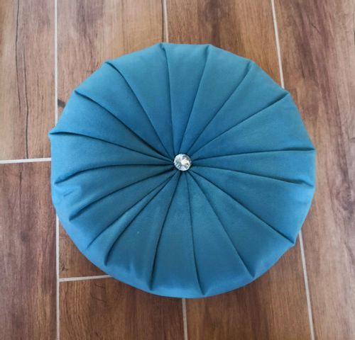 Poduszka dekoracja ozdobna okrągła welur niebieska na Arena.pl