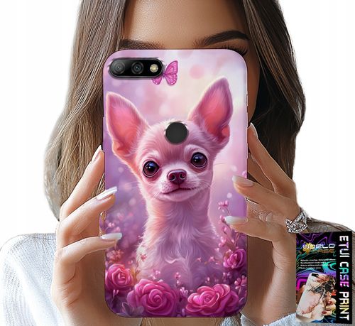 ETUI DO HUAWEI Y7 2018 - SŁODKA CHIHUAHUA NA RÓŻOWYM TLE KWIATAMI na Arena.pl