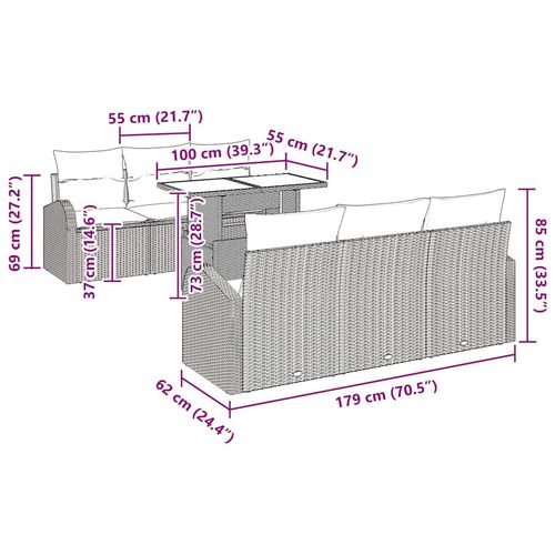 Zestaw Sof na Ogród 7 pcs Beżowy 100 x 55 x 73 cm Polirattan na Arena.pl