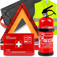 Gaśnica 1kg Z Manometrem Apteczka Kamizelka Trójkąt Ostrzegawczy Torba