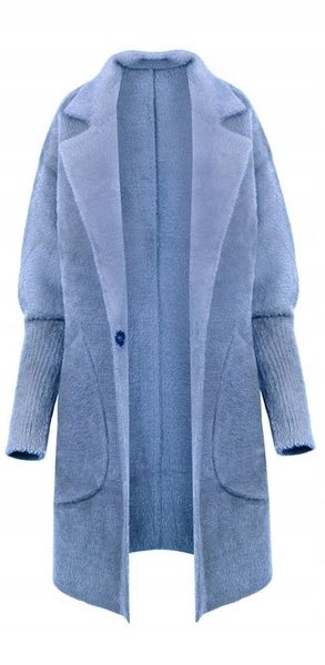 PŁASZCZ ALPAKA KOŁNIERZ WEŁNA KOLOR BABY BLUE zdjęcie 2