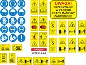 Naklejki ostrzegawcze BHP piktogramy na maszyny rolnicze i przemysłowe