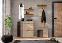 Zestaw Mebli Do Przedpokoju z Lamele 1 Hickory Jackson + Czarny PEROS AM