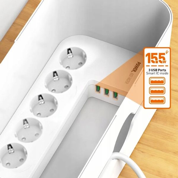 Listwa zasilająca Antyprzepięciowa 2 m ORGANIZER na kable 5 gniazd USB zdjęcie 8