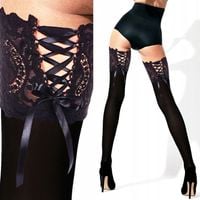 fenome Pończochy Samonośne VELUR 100den SZNUROWANE szeroka kwiatowa koronka