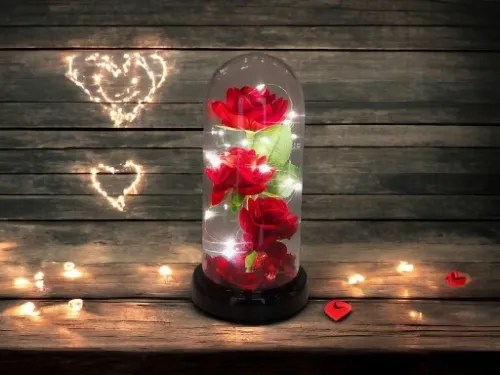 WIECZNA RÓŻA W SZKLE W KOPULE ŚWIECĄCA NA WALENTYNKI LED PREZENT PUDEŁKO na Arena.pl