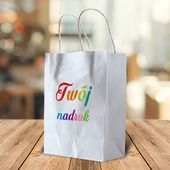 Biała torba papierowa 24 x 32 x 10 cm z kolorowym nadrukiem