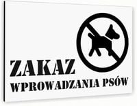 Tabliczka znak informacyjny 20x15 Biała ZAKAZ WPROWADZANIA PSÓW Dibond