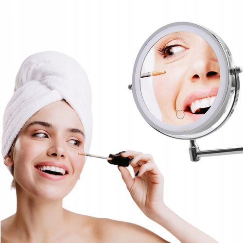 Lusterko kosmetyczne do makijażu podświetlane led obrotowe srebrne na Arena.pl