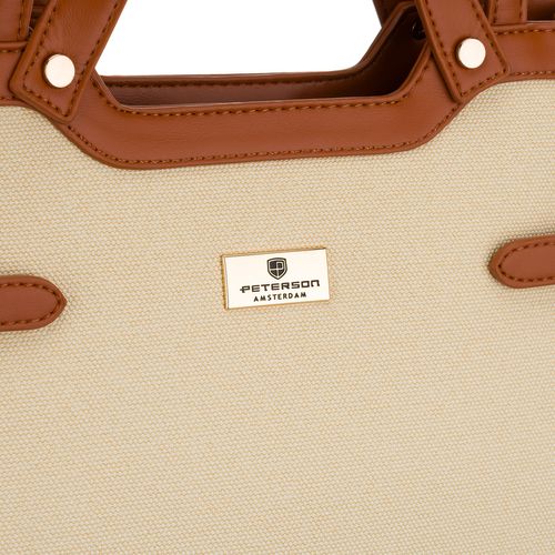 klasyczna, duża torebka damska w kolorach brązowym i ecru - peterson na Arena.pl