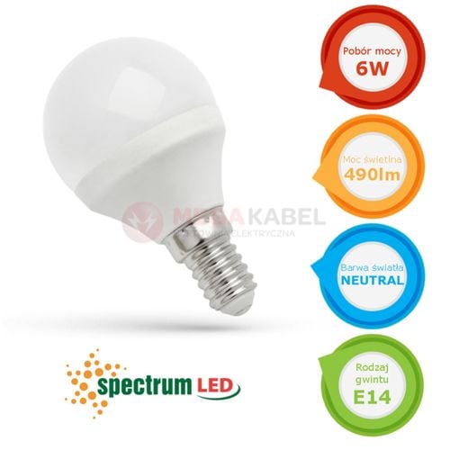 Żarówka LED kulka E14 230V 6W neutral NW WOJ13756 SPECTRUM na Arena.pl