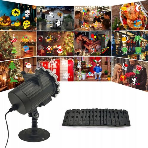 ŚWIĄTECZNY PROJEKTOR LED LASEROWY 16 slajdów 64 MOTYWÓW z pilotem na Arena.pl