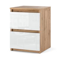 Szafka Nocna Z 2 Szufladami Nowoczesna Dla Dzieci Dąb Wotan Biały Połysk