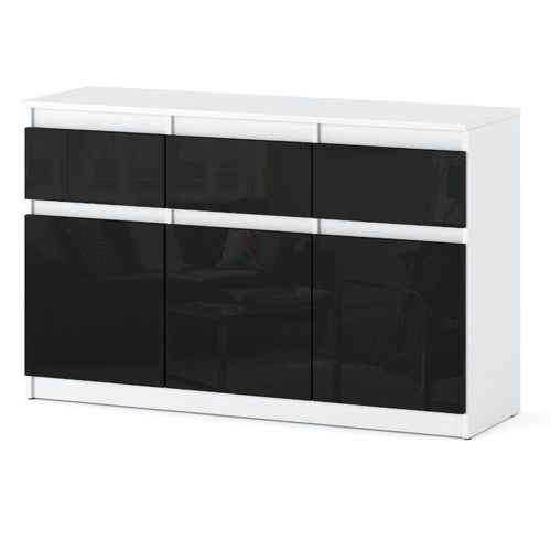 Komoda Do Salonu Oleksa 3 Szuflady 120cm Pojemna Szafka Biała Czarny Połysk na Arena.pl