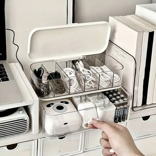 ORGANIZER PUDEŁKO POJEMNIK NA ŁADOWARKI BATERIE SŁUCHAWKI PRZEWODY na Arena.pl