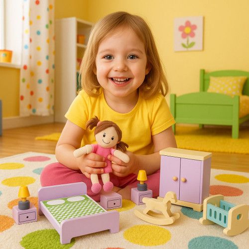 ZESTAW DREWNIANYCH MEBELKÓW DLA DZIECI 30 ELEMENTÓW na Arena.pl