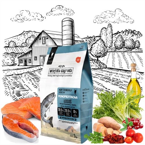 sucha karma dla kota wiejska zagroda monobiałkowa łosoś 3 kg hipoalergiczna na Arena.pl