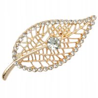 Delikatna broszka listek z cyrkoniami koor złoty 4cm