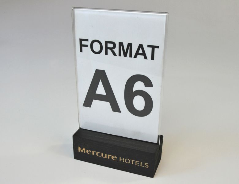 stojak na menu ulotkę plexi + drewniana podstawka z grawerem A6 10 szt zdjęcie 9