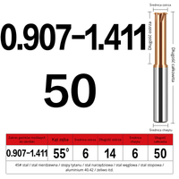 Frez 55° do gwintów Whitworth/BSW/BSF/BSP Rozmiar: 6x14x0.907-1.411x50L