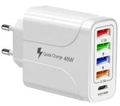 ŁADOWARKA Podróżna 4xUSB 1xPD SZYBKIE ŁADOWANIE Sieciowa QC 48W 2916