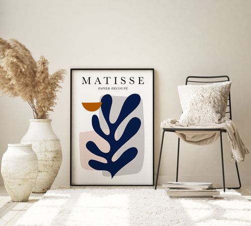 Plakat granatowy liść matisse 21x29,7 cm A4 na Arena.pl
