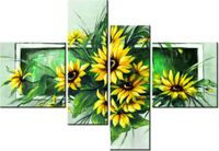 130CM 90 OBRAZ 4 ELEM SŁONECZNIKI ZIELENI ŚCIENNY