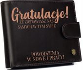 Portfel męski skórzany GRAWER prezent gratulacje nowej pracy twój napis