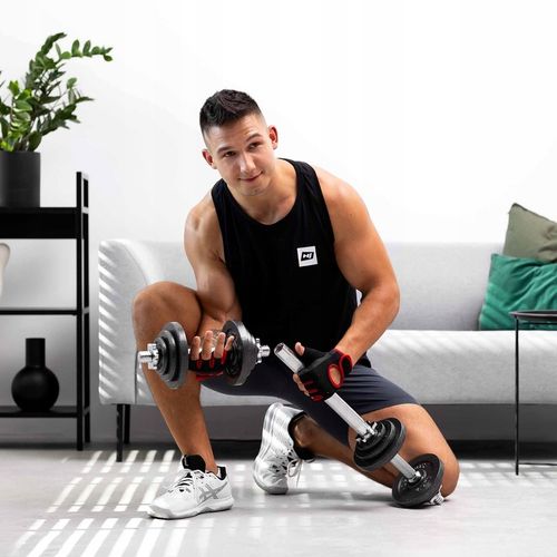 Hantle żeliwne 2x15kg zestaw z przedłużanym gryfem ryflowanym + zaciski na Arena.pl