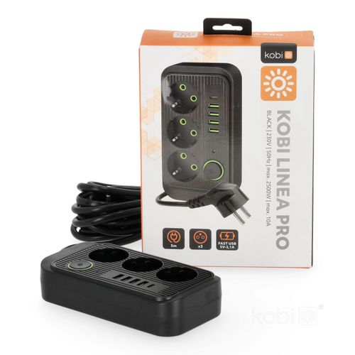 przedłużacz linea pro 3gn+4usb/1usb-c/5m/zu+w czarny kobi na Arena.pl