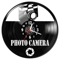 Zegar ścienny z płyty winylowej Aparat fotograficzny 1280.14