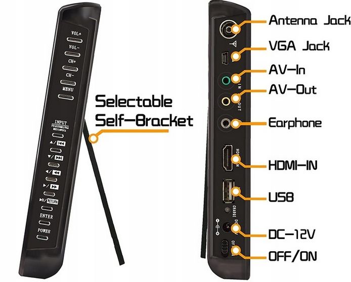 TELEWIZOR PRZENOŚNY 10" 12V/24V/230V DVB-T2 KAMPER zdjęcie 2