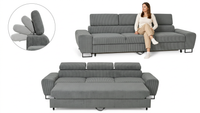 Kanapa sofa rozkładana f spania reg zagłówek sztruks szary Savio 3os Family