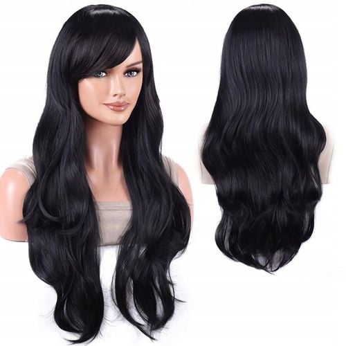 PERUKA DŁUGIE WŁOSY CZARNE KRUCZE FALE BRUNETKA SYNTETYCZNE damskie 70 cm na Arena.pl