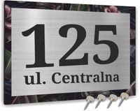 TABLICZKA ADRESOWA DUŻA ALUMINIOWA SREBRNA 40x30 W STYLU FOLK KWIATOWA