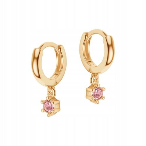 Kolczyki srebrne pozłacane z różowymi cyrkoniami - kwiaty - Mini YES na Arena.pl