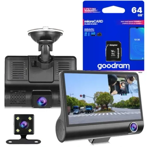 REJESTRATOR JAZDY 3 KAMERY+KAMERA TYŁ FULLHD +64GB na Arena.pl