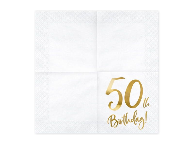 Serwetki 50th Birthday, biały, 33x33cm zdjęcie 2