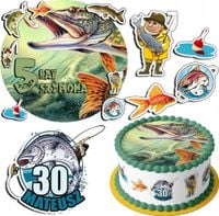 ZESTAW OPŁATEK NA TORT 20CM + 17 POSTACI - RYBY HOBBY + IMIĘ 15CM 18CM
