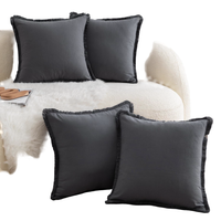 Zestaw 4 Szarych Poszewek Bawełnianych z Frędzlami Boho 65x65 cm na Sofę