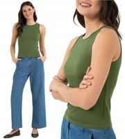 Koszulka Top Damski Bawełniany w Prążek Na Ramiączkach MORAJ Zielona S