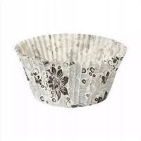 FOREMKI PAPILOTKI do muffinek białe czarne kwiatki 50x35 mm 100 szt