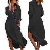 KOSZULA BOHO LETNIA SUKIENKA PAREO NARZUTKA DŁUGA PLAŻOWA na plażę BLACK