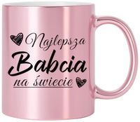 KUBEK RÓŻOWY PREMIUM Z NADRUKIEM BABCIA PREZENT DLA BABCI URODZINY IMIENINY
