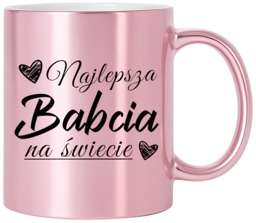 KUBEK RÓŻOWY PREMIUM Z NADRUKIEM BABCIA PREZENT DLA BABCI URODZINY IMIENINY na Arena.pl