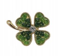 Piękna broszka wysadzana lśniącymi zielonymi kryształkami koniczynka 3cm