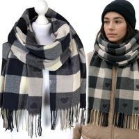 CIEPŁY WEŁNIANY SZAL damski serduszka długi szalik zimowy gruby,