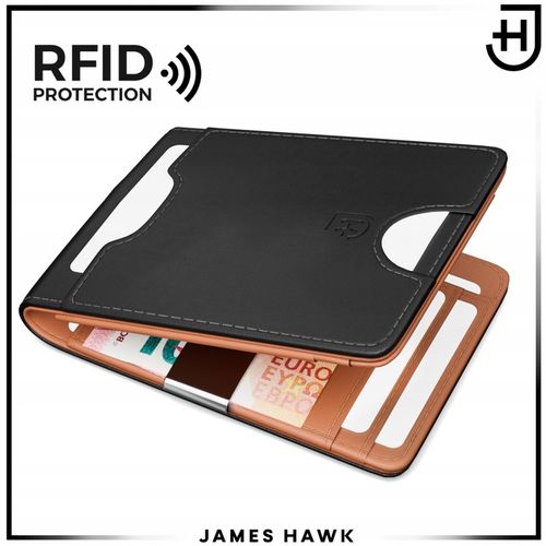 James Hawk Smart Wallet skórzany portfel męski Slim 1,5 cm Czarny Brąz RFID na Arena.pl