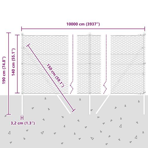 Ogrodzenie z słupkami Srebrny 1.4 x 100 m Stal pokryta PCV na Arena.pl